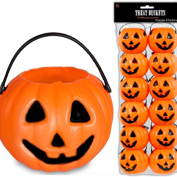 24 Pack Mini Pumpkin Trick or Treat Buckets Bulk Halloween Candy Holders Contain - Picture 1 of 9